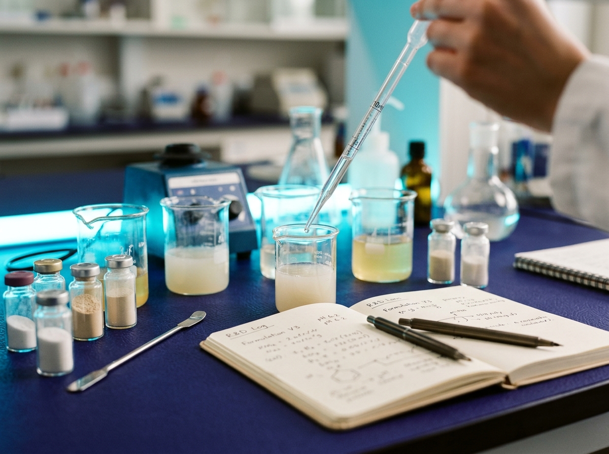 Bench formulation samples and a working notebook